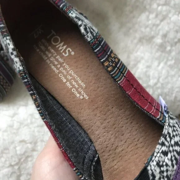 TOMS Open Toe Cork Wedges Canvas Navajo Stripe - Picture 13 of 15